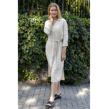 Dámské šaty Vero Moda dámské lněné šaty Linn béžové Velikost: M