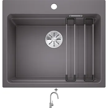 Granitový dřez Granitový dřez SET Blanco ETAGON 6 šedá skála 524540 + Blanco MIDA-S chrom 521454
