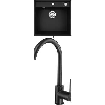 Granitový dřez Granitový dřez SET Pyramis CAMEA (50x53) 1B černá matná + Deante MILIN B62M černá matná