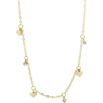 Náhrdelník JSB bijoux s.r.o. Zlatý ocelový náhrdelník s ověsy srdcí a krystalů Swarovski Crystal