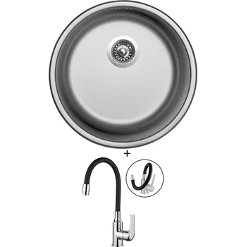 Nerezový dřez Nerezový dřez SET Sinks ROUND 450 V nerez matný + Kuchinox ELZA BKE 761D chrom/černá