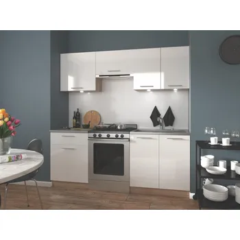 Kuchyňská linka Kuchyně JAYDEN 140/200 cm, korpus: dub sonoma, dveře: bílý lesk +možnost VÝNOSU + vyzvednutí ZDARMA