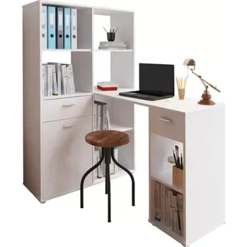 Rohový PC stůl s regálem MINESON - bílá - SLEVA 3% s kodem radost25