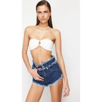 Dámské kraťasy Trendyol Modré Džínové Šortky s Třásněmi &amp; Bermudy Trendyol modrá 2678281