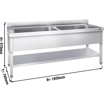 Nerezový dřez G.Gastro Mycí stůl Premium - 1800x700mm - se spodní policí a 2 dřezy