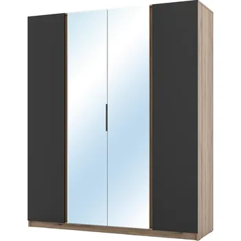 Šatní skříň Šatní skříň KAJA 2F 2LU | 200 cm | se zrcadly | VYSOKÁ | evoke/černá