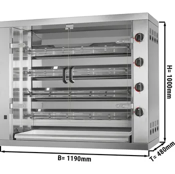 Kuchyňský gril G.Gastro Plynový gril na kuřata PREMIUM se 4 rožni pro 24 kuřat - 1100 x 480 x 1000 mm