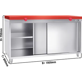 Lednice G.Gastro Stainless Steel Hinged-Door Work Cabinet + Cutting Board (Red, 40 mm) PREMIUM – 1800x800x910 mm - Shelf load 70 kg