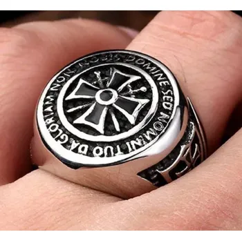 Prsten Ocelový prstýnek kříž templářů