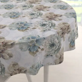 ubrus Dekorační kulatý ubrus PML-052 Tyrkysové květy s orientálními kruhy Ø 100 cm