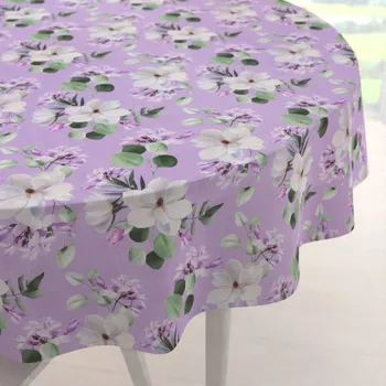 ubrus Dekorační kulatý ubrus PML-044 Květy magnolie na fialovém Ø 100 cm