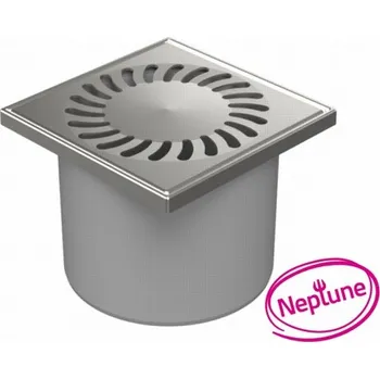 Odvodňovací žlab Podlahová vpusť přímá D110, NEPTUN, nerez rámeček, mřížka SUN