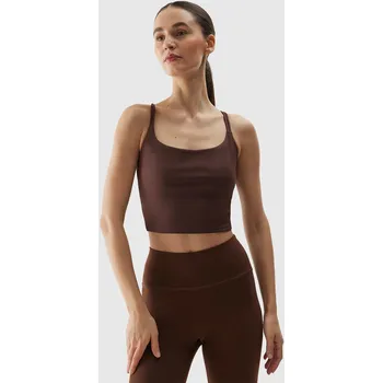 Dámské oblečení Dámský crop top na jógu z recyklovaných materiálů 4F - hnědý 4F hnědá 2802199