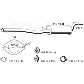 Tlumič výfuku Střední tlumič výfuku ERNST 313148