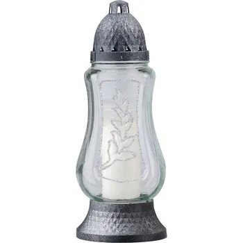 Svíčka Hřbitovní sklo 29 cm vklad 110g 32h. stříbrná ratolest 591 gram