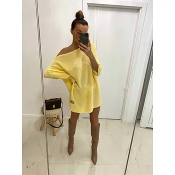 Dámský svetr Prodloužený pletený svetr SW06-20 žlutý, VELIKOST UNI ( S, M , L )