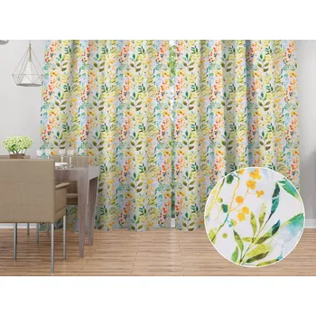 ubrus Dekorační závěs PML-066 Zelené pnoucí lístky na bílém 145x140 cm