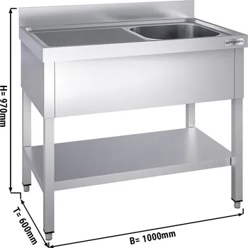 Kuchyňská skříňka G.Gastro Dřezová skříňka PREMIUM z nerezové oceli - se spodní policí - 1,0 m - 1 dřez vpravo - D 40 x Š 40 x H 25 cm