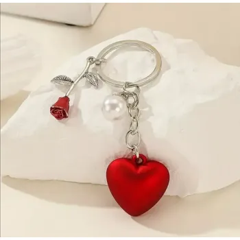 Přívěsek na klíče srdce s růží (Různé dárky )