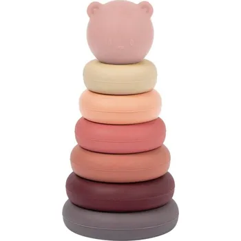 Výuková hračka NATTOU Hračka stohovací pyramida silikonová Pink 16 cm