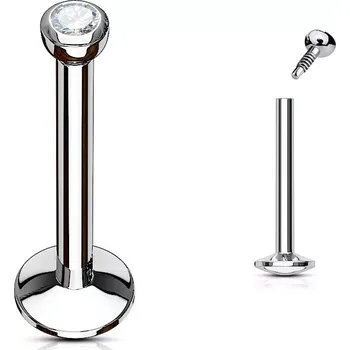 Piercing Labret z oceli 316L do rtu a brady - blýskavý kulatý zirkon, různé délky - Délka piercingu: 11 mm