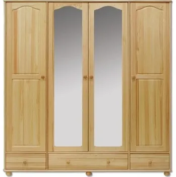 Šatní skříň Šatní skřín 120- 4 dveřova se zrcadlem +3 šuplíky borovice masiv - šířka 200 cm -AKCE