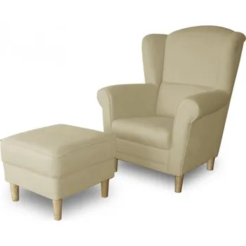 Křeslo Křeslo ušák s taburetem -béžové
