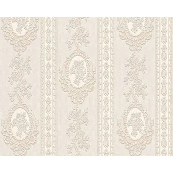 Tapeta A.S. Création | Vinylová tapeta na zeď Belle Epoque 1861-33 | 0,53 x 10,05 m | metalická, krémová, béžová + Metalická, krémová, béžová vinylová tapeta na stěnu 186133 v rozměru 0,53 x 10,05 m