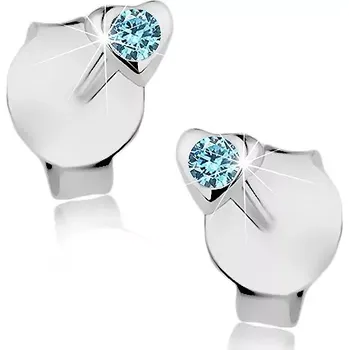 Náušnice Puzetové náušnice, stříbro 925, lesklé vypouklé srdíčko, modrý krystalek