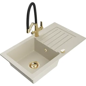 Mexen Pablo 1miskový granit dřez s odkapem a baterií Duo, béžová 6510-69-671701-57-G