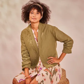 Dámské šaty Prošívaná bunda s kimonovým límcem khaki 38