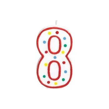 Dětské zboží Świeczka urodzinowa cyferka 8 biała w kropki