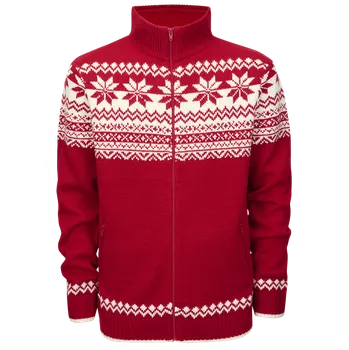 Pánský svetr Pulovr Cardigan Norweger červený 4XL [62]
