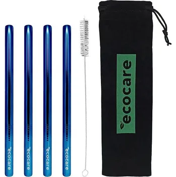 ECOCARE ekologická kovová brčka Maxi Blue 21,5 × 1,2 cm (4 ks)