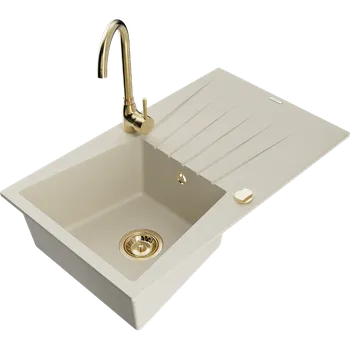 Granitový dřez Mexen Cesar granitový dřez 1-komorový s odkapávačem a kuchyňskou baterií Telma, béžový - 6514-69-670200-50 Granitové dřezy s baterií