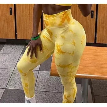 Dámské legíny Dámské legíny s abstraktním vzorem Barva: Žlutá, Velikost: M