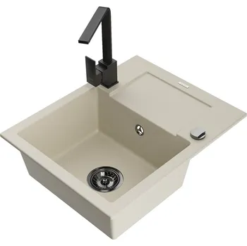 Mexen Enzo 1-miskový granit dřez s odkapem a baterií Rita, béžová 6506-69-670300-70