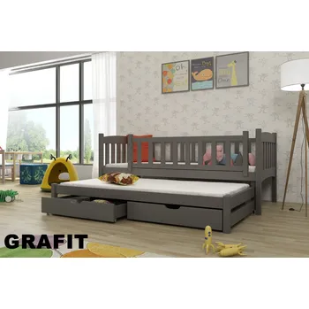 Dětská postel Postel AMÁLKA 90X190cm s výsuvným lůžkem a úložným prostorem masiv GRAFIT
