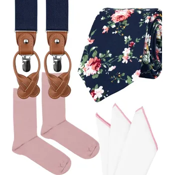 Kravata Bubibubi Tmavomodrá sada Lauren s kravatou a kšandami velikost ponožek 43-46