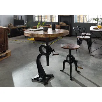 Servírovací stolek INDUSTRY Kulatý stůl 75-105x75 cm, litina a staré dřevo