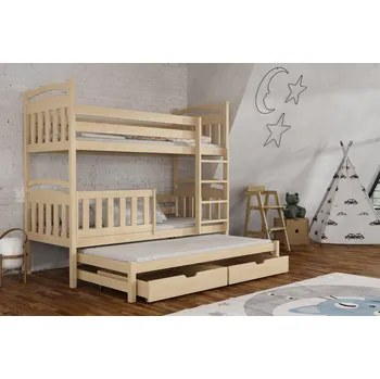 Patrová postel s výsuvným lůžkem KONRAD 01 80x200 cm borovice masiv s úložným prostorem