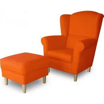 Křeslo Křeslo ušák s taburetem -oranžové