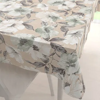 ubrus Dekorační obdélníkový ubrus Porto PRT-012 Zeleno-bílé květy na béžovém 50x100 cm