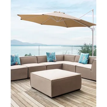 Slunečník Zahradní slunečník taupe plachta bílá tyč 295 cm konzolový otočný UV odolný počasí Beliani