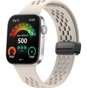 Příslušenství k chytrým hodinkám eses Silikonový dírkovaný řemínek s magnetickou přezkou pro Huawei Watch Fit 3, 4 a 4 Pro - Béžový