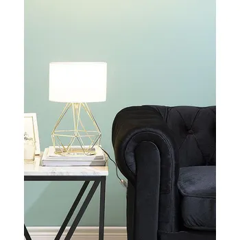 Lampička Stolní lampa zlatý kov 35 cm látkové stínítko bílá lampa s kosočtvercovým kabelem s vypínačem Moderní design Beliani