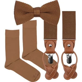 Kravata Bubibubi Hnědá motýlková sada s kšandami velikost ponožek 39-42
