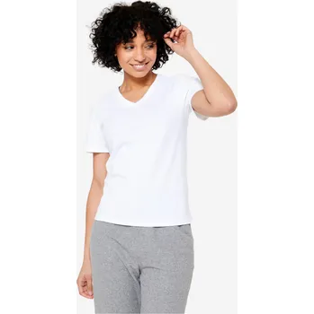 DOMYOS Dámské fitness tričko s výstřihem do V 3XL BÍLÁ