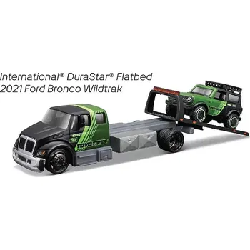 autíčko International Durastar Flatbed / Ford Bronco Wildtrak 2021 (sběratelský model, určeno pouze k vystavení)