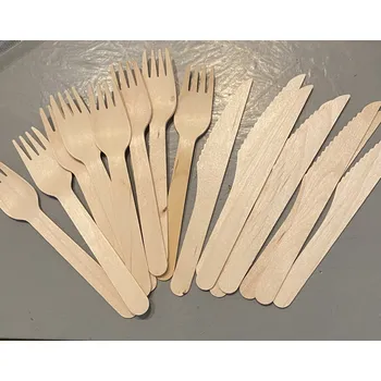 Příbor Dřevěná vidlička a nůž 8 sad